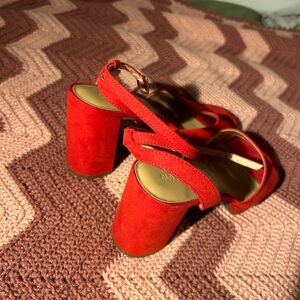 BRIGHT RED SUEDE HEELS